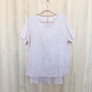 Magaschoni Womens Linen Top Size XL Pink Short Sleeve High Low Coastal Lagenlook